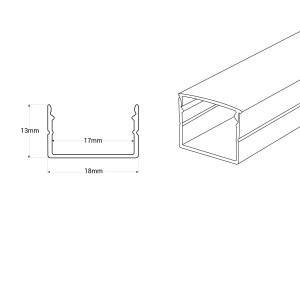 Alu Aufbau-Profil mit Diffusor - Komplettset - 18x13mm - ≤15mm LED Streifen - 2 Meter - Abmessungen
