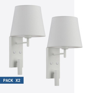 Pack x 2 - Wandleuchte + LED Leselampe NOAH - 3,4W - Weiß - LED Leselampe, Kopfende
