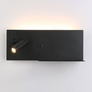 Pack x 2 - Wandspot KERTA + indirekte Lichtquelle mit USB Ladestation - 3W+7W Doppelfunktion - Schwarz - Aluminium Black