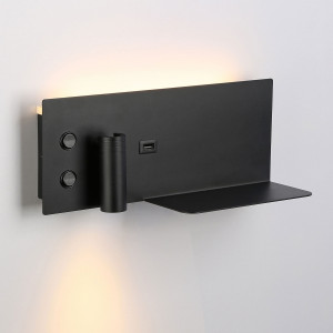 Pack x 2 - Wandspot KERTA + indirekte Lichtquelle mit USB Ladestation - 3W+7W Doppelfunktion - Schwarz - LED Leselicht