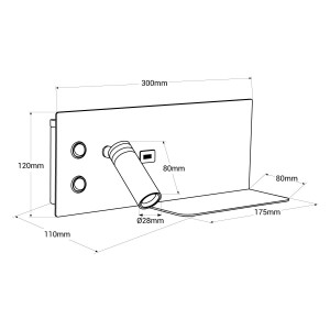 2er Pack Wandleuchte TURIN USB Ablage 3W,7W Holzoptik abmessungen