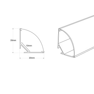 Alu Eckprofil mit Diffusor - Komplettset - 20 x 20mm - ≤10mm LED-Streifen - 2 Meter - Abmessungen