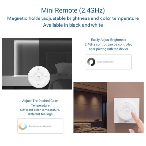 MINI RF Wandschalter - einfarbig + CCT - Magnethalter - MiLight - Schwarz - LED Steuerung, Dimmer, magnetisch abnehmbar