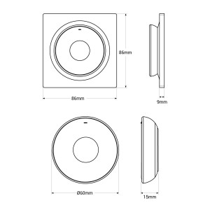 MINI RF Wandschalter - einfarbig + CCT - Magnethalter - MiLight - Weiß - Wandhalterung, abnehmbar - Abmessungen