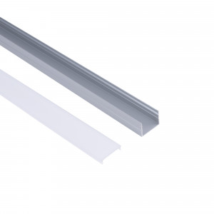 Alu Aufbau-Profil mit Diffusor - Komplettset - 18x13mm - ≤15mm LED Streifen - 2 Meter - Diffusor opal, saubere Montage