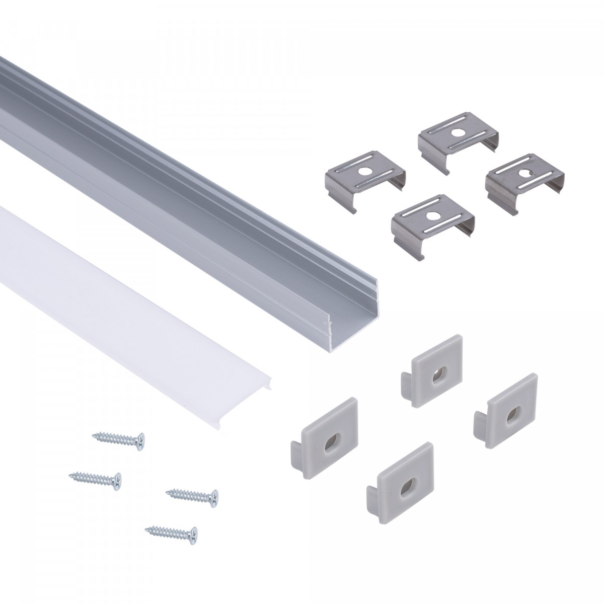 Alu Aufbau-Profil mit Diffusor - Komplettset - 18x13mm - ≤15mm LED Streifen - 2 Meter - Montagezubehör