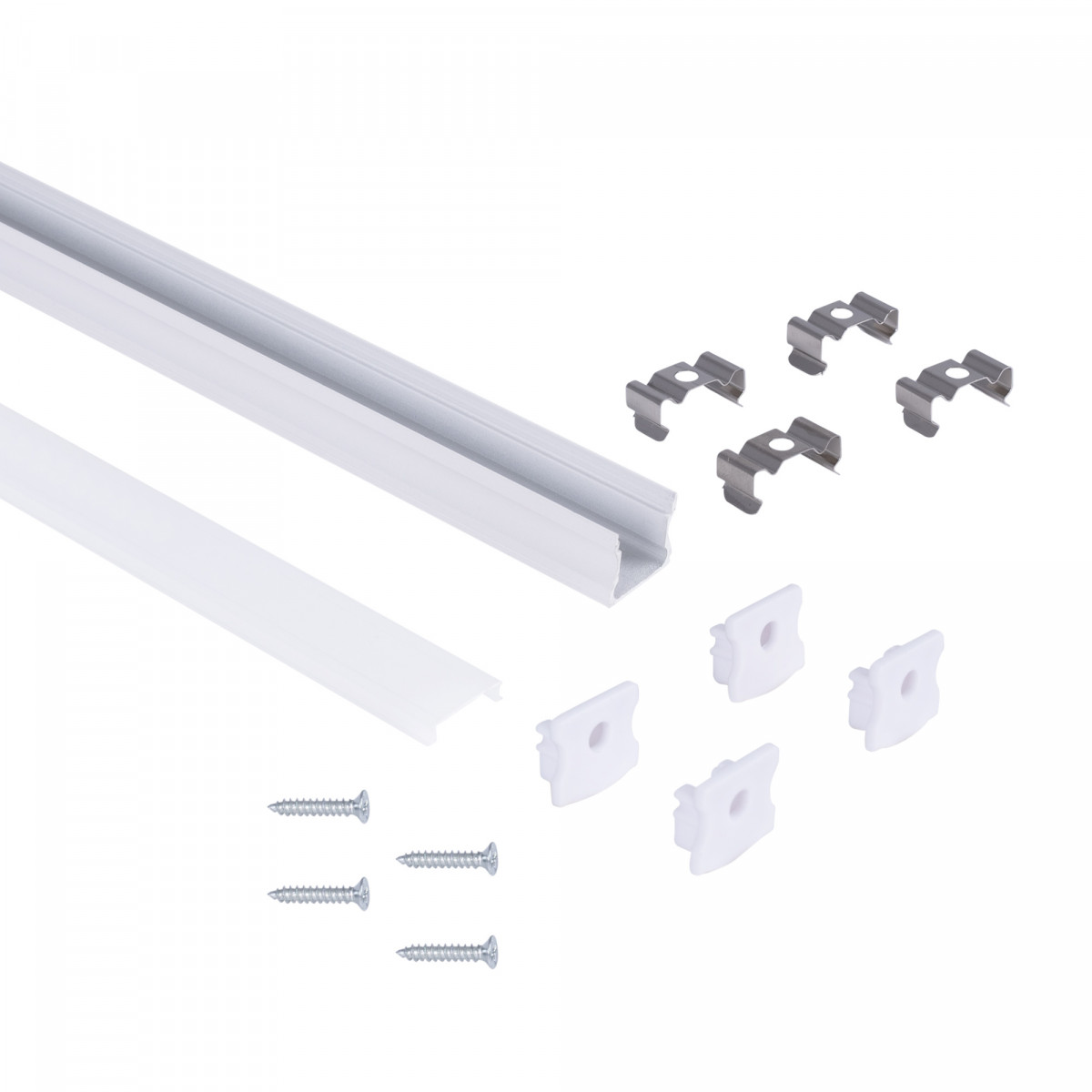 Alu Aufbau-Profil mit Diffusor - Komplettset - 17,6 x 14,5mm - ≤12mm LED Streifen - 2 Meter - Montagezubehör