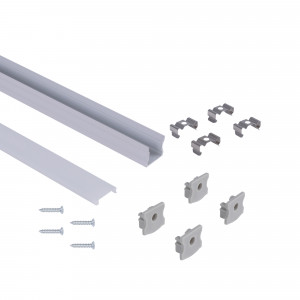 Alu Aufbau-Profil mit Diffusor - Komplettset - 17,6 x 14,5mm - ≤12mm LED Streifen - 2 Meter - Montagezubehör - silber