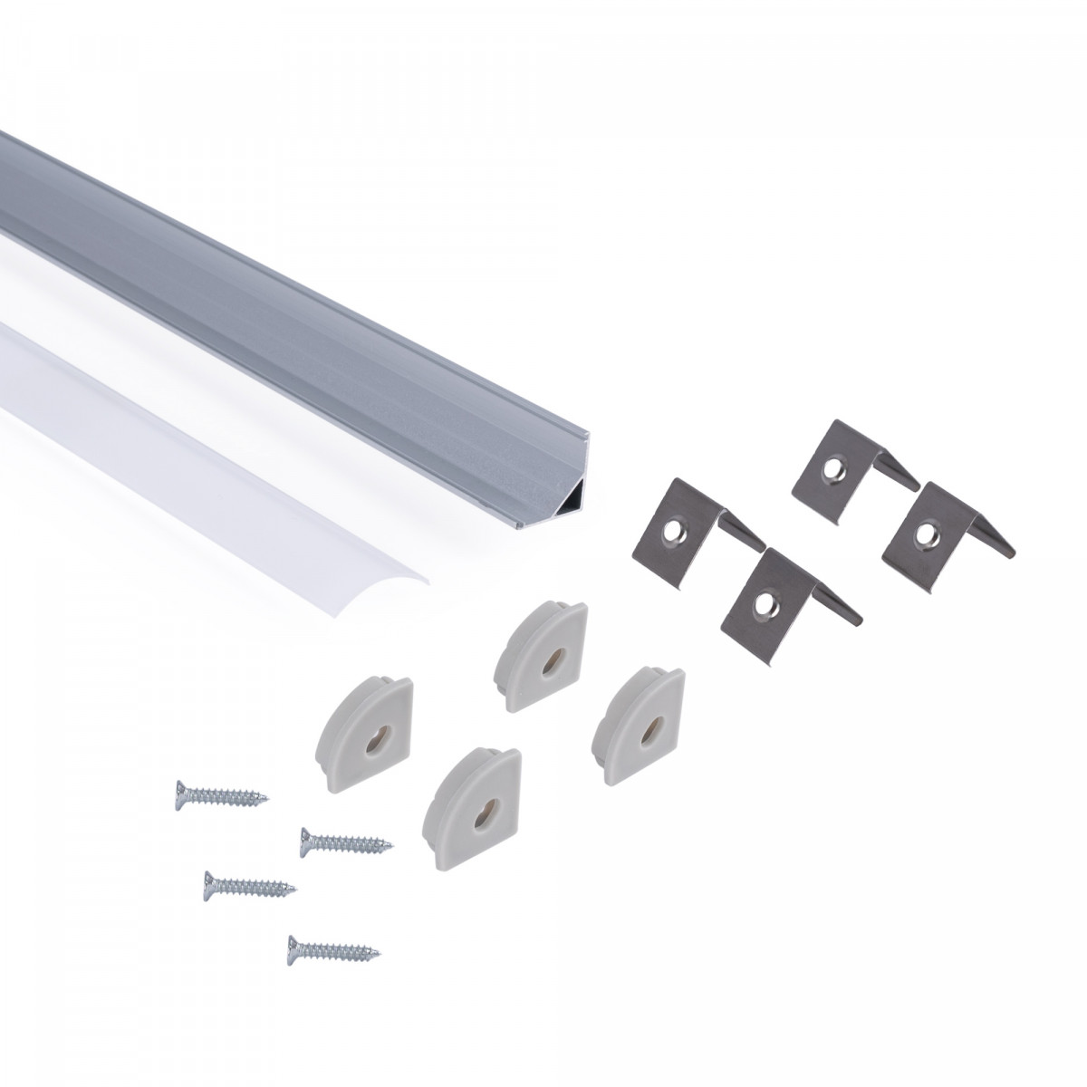 Alu Eckprofil mit Diffusor - Komplettset - 15,8x15,8mm - ≤10mm LED Streifen - 2 Meter - Montagezubehör LED Strip
