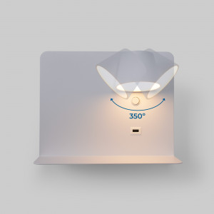 2er Pack Wandleseleuchte BASKOP mit USB-Anschluss und Ablage - 6W - Weiß - LED Bettbeleuchtung, Handy aufladen, Warmweiss