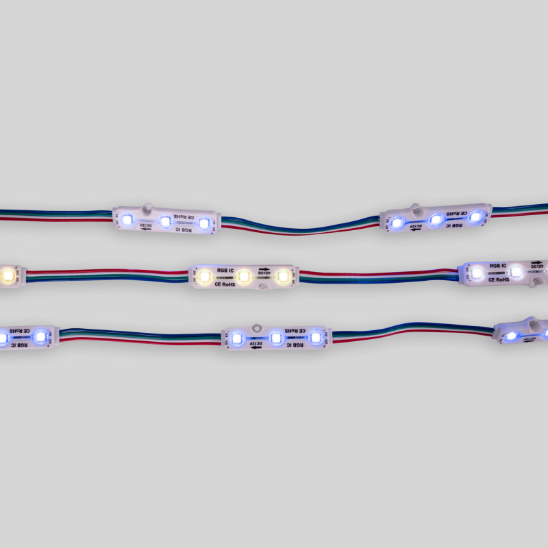 LED RGB IC Modulkette für Werbetechnik - 0,72W - 12V - IP65 - 120° - LED Werbung, steuerbare LEDs, Ausseneinsatz LED RGB IC Modulkette für Werbetechnik - 0,72W - 12V - IP65 - 120° - LED Werbung, steuerbare LEDs, Ausseneinsatz