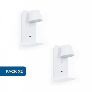 2er Pack Wandleseleuchte BASKOP mit USB-Anschluss und Ablage - 6W - Weiß - Ablage, Handy aufladen, LED Wandleuchte