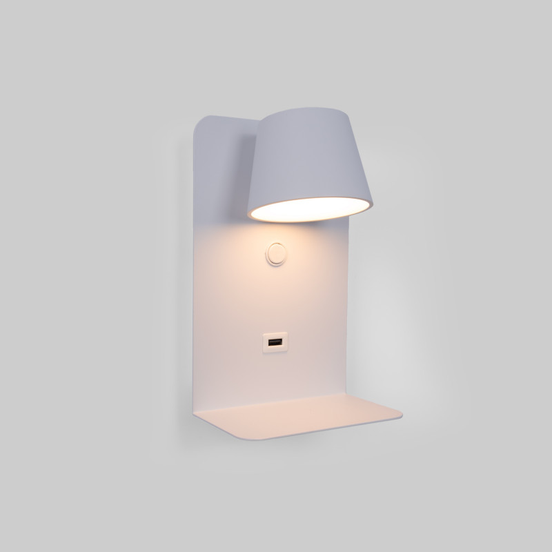 2er Pack Wandleseleuchte BASKOP mit USB-Anschluss und Ablage - 6W - Weiß - Ablage, LED Bettlampe, schwenkbar