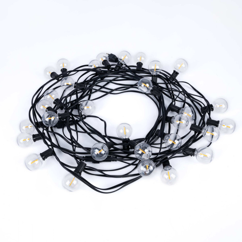 Lichterkette für Außen 15 + 2 m - 30 x LED Lampen E27 G40 1W - IP44 - Warmweiß - verlängerbar, lange Lichterkette, Garten Lichterkette für Außen 15 + 2 m - 30 x LED Lampen E27 G40 1W - IP44 - Warmweiß - verlängerbar, lange Lichterkette, Garten