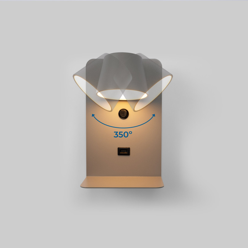 2er Pack Wandleuchte BASKOP mit USB-Anschluss und Ablage - 6W - Grau - Bettbeleuchtung, schwenkbare Leseleuchte 2er Pack Wandleuchte BASKOP mit USB-Anschluss und Ablage - 6W - Grau - Bettbeleuchtung, schwenkbare Leseleuchte