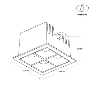 LED Deckeneinbauspot Downlight 8W - vier Spots - UGR18 - CRI90 - OSRAM LED - Weiß - Abmessungen Deckenspot