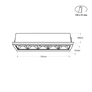 LED eckige Einbauleuchte Gipskartonplatte - 12W - UGR18 - CRI90 - Schwarz - abmessungen