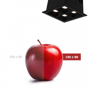 LED Einbaustrahler Downlight 8W - vier Spots - UGR18 - CRI90 - OSRAM LED - Schwarz - naturgetreue Farbwiedergabe