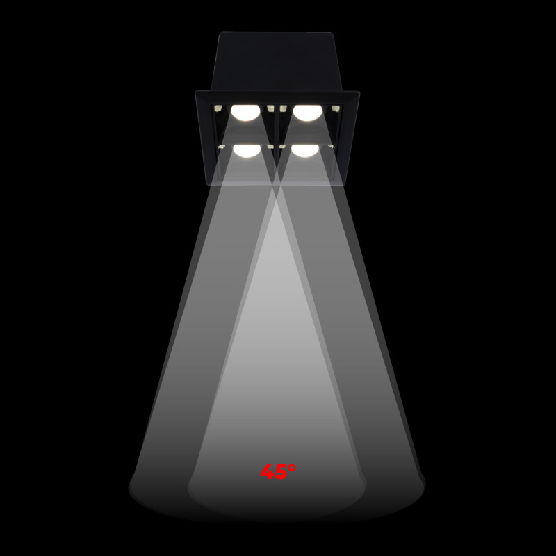 LED Deckeneinbauspot Downlight 8W - vier Spots - UGR18 - CRI90 - OSRAM LED - Schwarz - Akzentbeleuchtung LED Deckeneinbauspot Downlight 8W - vier Spots - UGR18 - CRI90 - OSRAM LED - Schwarz - Akzentbeleuchtung