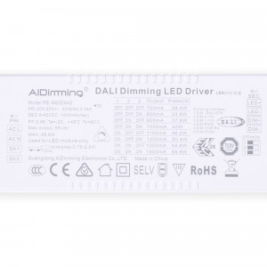 DALI + 1/0-10V + PUSH dimmbarer Treiber - 9-42V DC - 58W - Strom einstellbar (700-1400mA) - LED Konverter, Dimmer, Netzteil