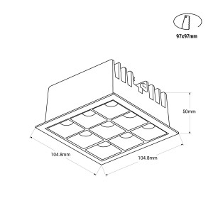 LED Deckeneinbauspot Downlight 18W - neun Spots - UGR18 - CRI90 - OSRAM LED - Schwarz - LED Einbauspot Abmessungen