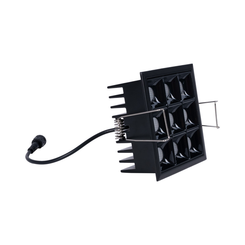 LED Deckeneinbauspot Downlight 18W - neun Spots - UGR18 - CRI90 - OSRAM LED - Schwarz - Einbaufeder zur Deckenmontage LED Deckeneinbauspot Downlight 18W - neun Spots - UGR18 - CRI90 - OSRAM LED - Schwarz - Einbaufeder zur Deckenmontage