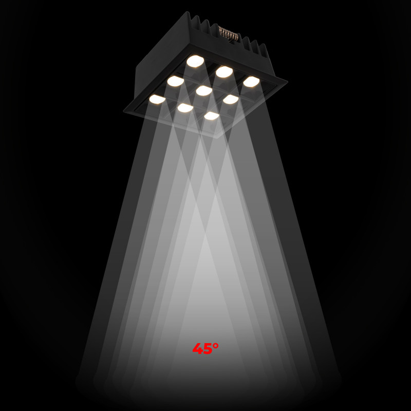 LED Deckeneinbauspot Downlight 18W - neun Spots - UGR18 - CRI90 - OSRAM LED - Schwarz - gebündelt