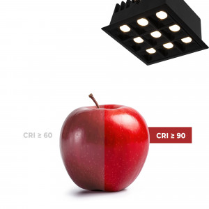 LED Deckeneinbauspot Downlight 18W - neun Spots - UGR18 - CRI90 - OSRAM LED - Schwarz - naturgetreue Farbwiedergabe