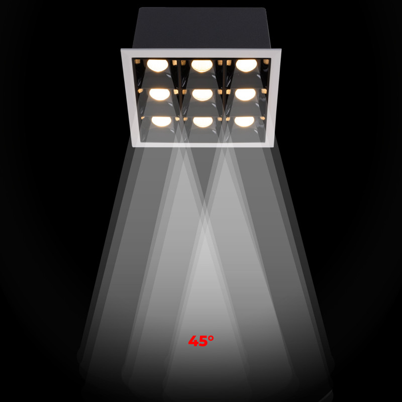 LED Deckeneinbauspot Downlight 18W - neun Spots - UGR18 - CRI90 - OSRAM LED - gebündeltes licht