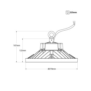 LED Hallenstrahler Industriebeleuchtung - 150lm/W - LIFUD Treiber - 5000K - IP65 - Abmessungen