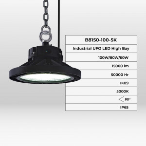 LED Hallenstrahler Industriebeleuchtung - Einstellbare Leistung 60/80/100W - 150lm/W - LIFUD Treiber - Eigenschaften