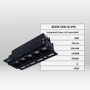 LED eckige Einbauleuchte Gipskartonplatte - 12W - UGR18 - CRI90 - schwarz, für rigipsdecken