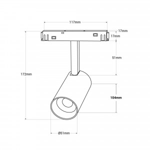 LED Strahler für Magnet Schienensystem RGB + CCT - 48V - 6W - MiLight - abmessungen