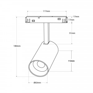 LED Strahler für Magnet Schienensystem RGB + CCT - 48V - 12W - MiLight - abmessungen