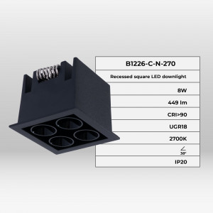 LED Einbaustrahler eckig 8W - Osram LED - UGR18 - 48 x 48 mm Einbauöffnung - eigenschaften