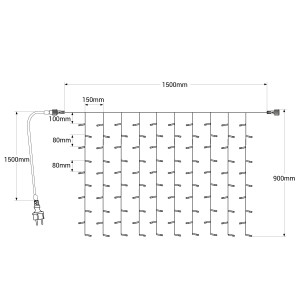 LED Vorhang 1,5m x 90cm - 100 Lichter Warmweiß abmessungen