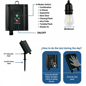 Solarleuchte Lichterkette für Außen - 15 x LED Lampen E27 IP44 10m led solarleuchte