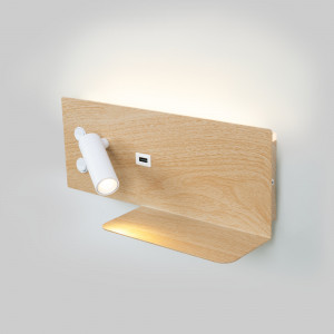 LED Wandleuchte TURIN mit USB, Doppelfunktion, Holz bettleuchte schwenkbar