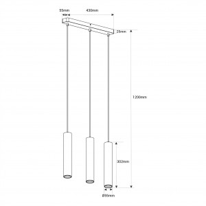 3-flammige minimalistische Pendelleuchte BILA 3, GU10 abmessungen