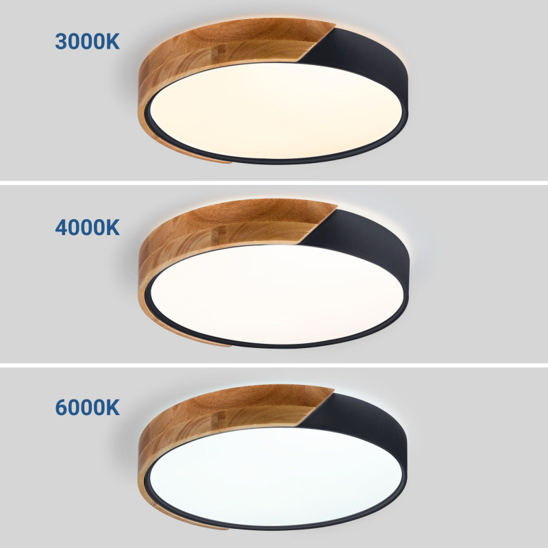 CCT LED-Deckenleuchte, Holz Polycarbonat, 24W ø40cm IP22 schwarz holz