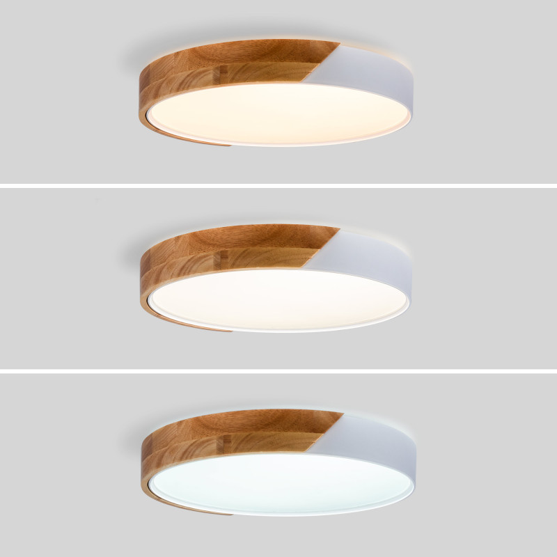 CCT LED-Deckenleuchte, Holz Polycarbonat, 24W ø40cm IP22 farbtemperatur ändern