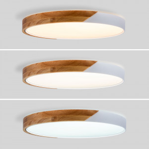 CCT LED-Deckenleuchte, Holz Polycarbonat, 36W ø50cm IP22 cct schalter