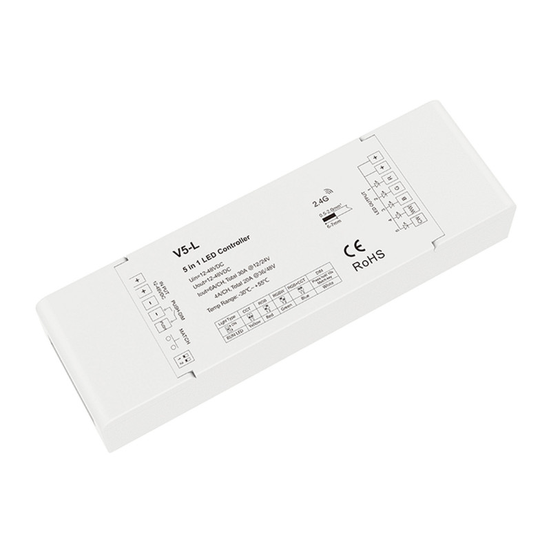 Einfarbig/CCT/RGB/RGBW/RGB+CCT 12-48V DC - 5 in 1 - RF 2.4GHz - PUSH Dimmer - Skydance Einfarbig/CCT/RGB/RGBW/RGB+CCT 12-48V DC - 5 in 1 - RF 2.4GHz - PUSH Dimmer - Skydance