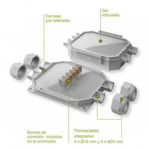 READYBOX WASSERDICHTE ABZWEIGDOSE MIT INTEGRIERTEM ISOLIERGEL IP68 MIT 5 ANSCHLÜSSEN 6MM2