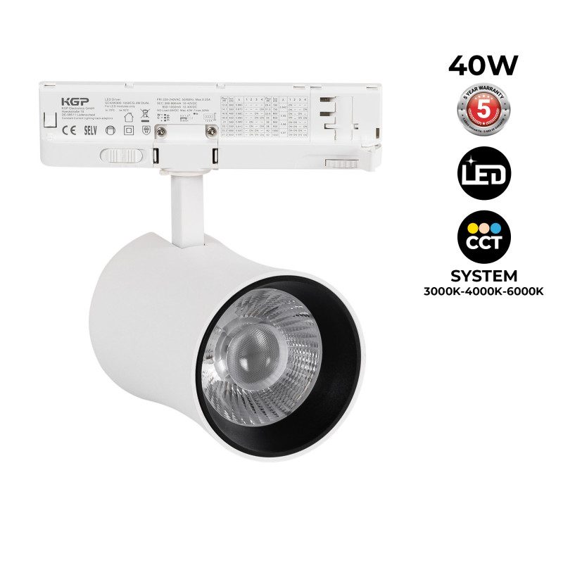 Architektonischer LED CCT 3-Phasen-Schienenstrahler - 40W - CRI 90 - KGP Driver