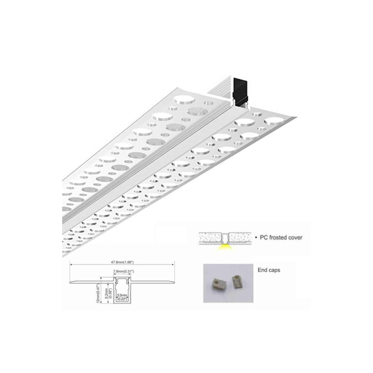 Aluminum profiles for plaster/plasterboard integration 7.8X12 (2m)