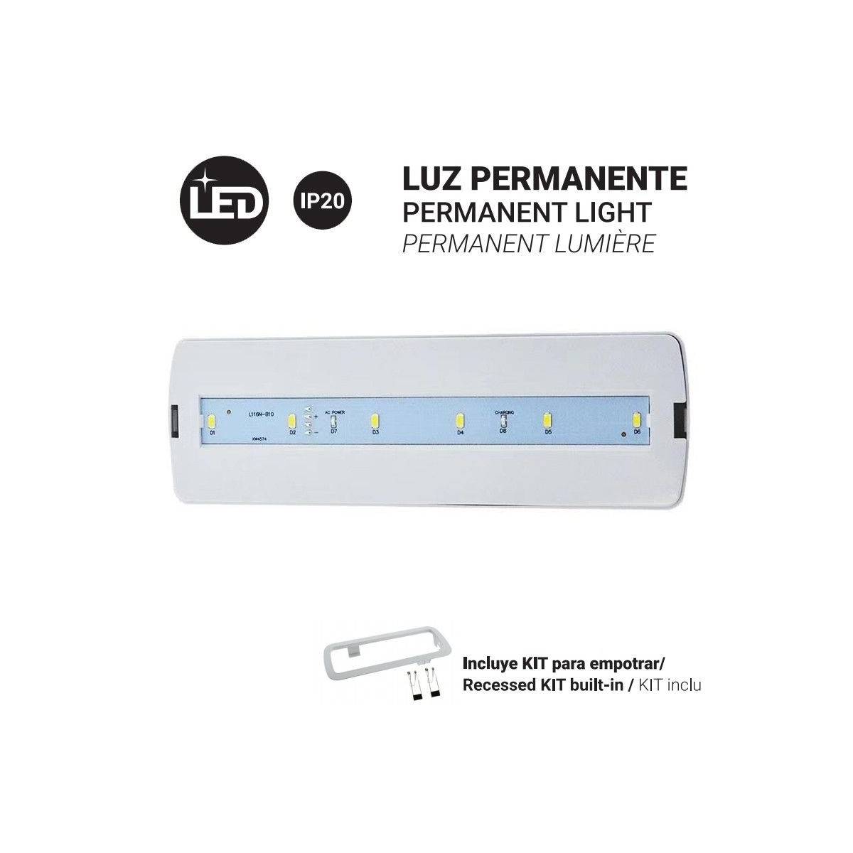Permanent emergency light 3W - 250lm - 3h of autonomy
