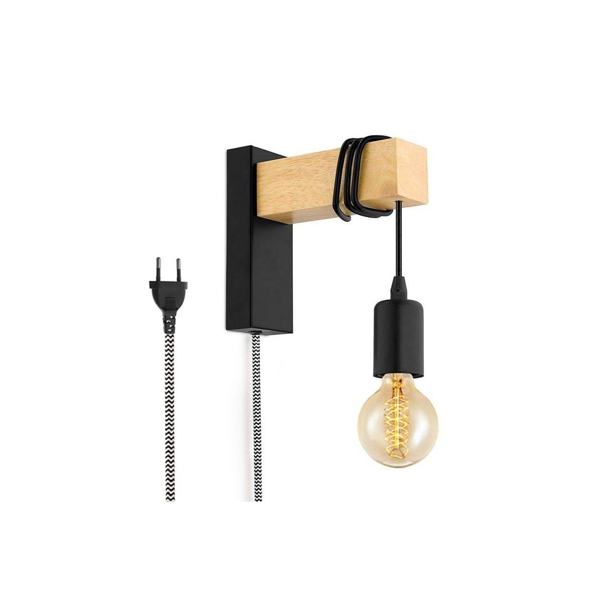 Wooden wall sconces with switch and socket