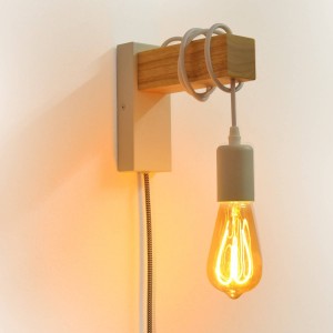 Wooden wall sconces with switch and plug "RUDER".