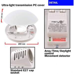 Surface mounted LED ceiling light with sensor for E27 bulb